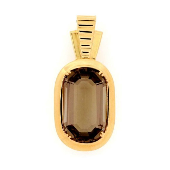 14k Yellow Gold Smoky Quartz Large Oval Pendant - Picture 1 of 4